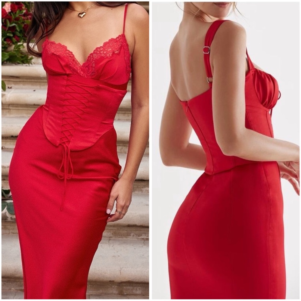 House of CB “Valencia” Red Corset Dress Set S+ Plus Top NWOT - Picture 8 of 16
